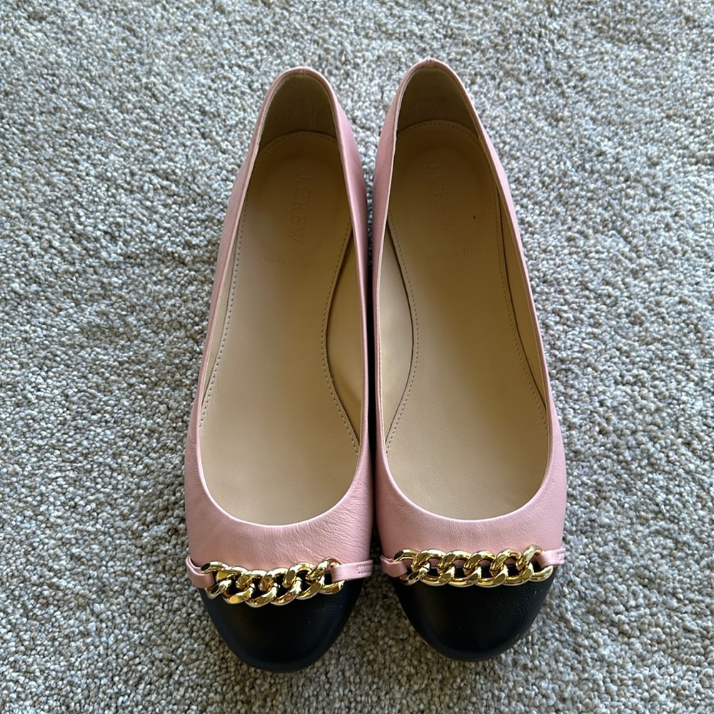 JCrew Nora Cap Toe Chain ballet flats in vintage blush.
